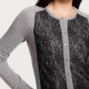 Ann Taylor Gray Cardigan With Black Lace